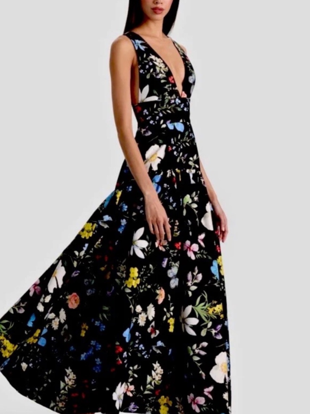 Alice Olivia Lila Structured Ball Gown In Twisting Vines Black US 6 NWT